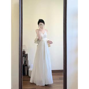 收腰显瘦海边度假长裙子 法式 初恋奶杏色无袖 吊带连衣裙女夏季 新款