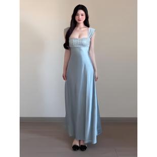 法式高级感缎面重工珠片吊带连衣裙女轻奢宴会气质收腰礼服长裙子