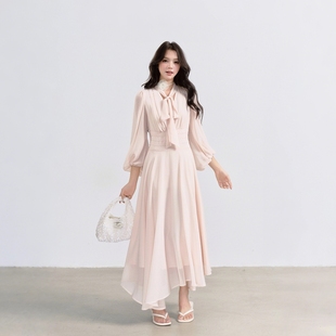 优雅温柔飘逸系带气质收腰显瘦连衣长裙 赫本风法式 游鹿鹿 女神裙