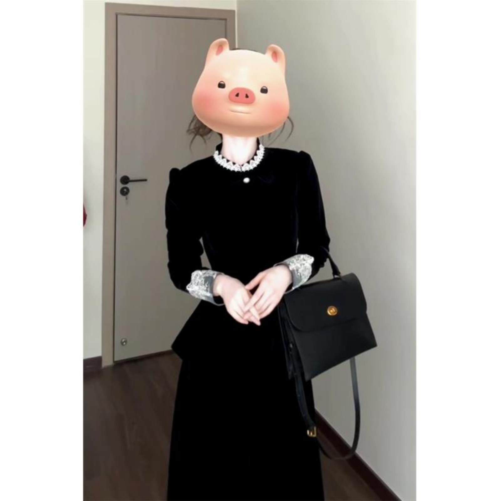 黑色丝绒连衣裙套装女2025秋季新款收腰上衣蕾丝拼接半身裙两件套,女装/女士精品,时尚套装,淘宝优惠券,粉丝福利购,淘宝优惠卷