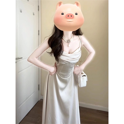 法式白色吊带连衣裙女装