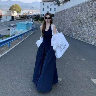 法式 海边度假长裙 设计感吊带挂脖连衣裙女2025夏新款 气质收腰无袖