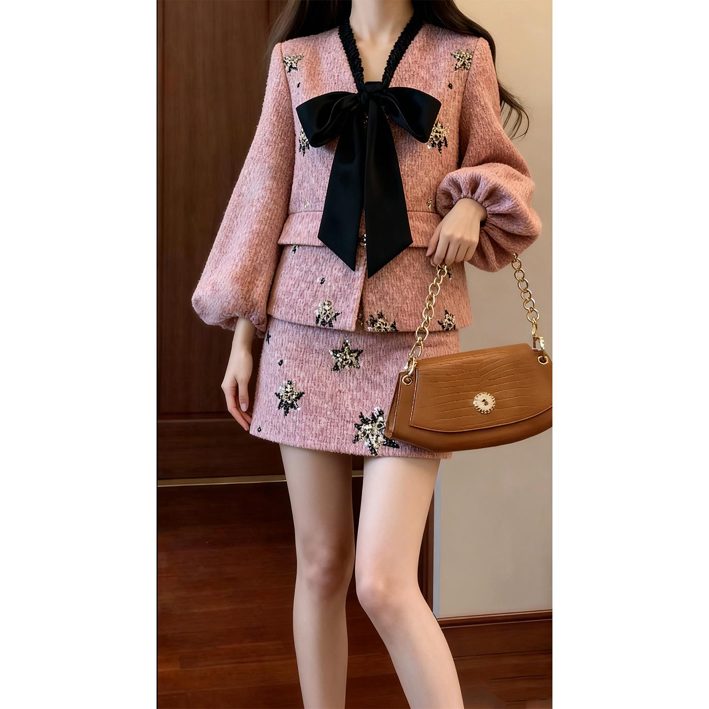 小香风套装高级感灯笼袖外套