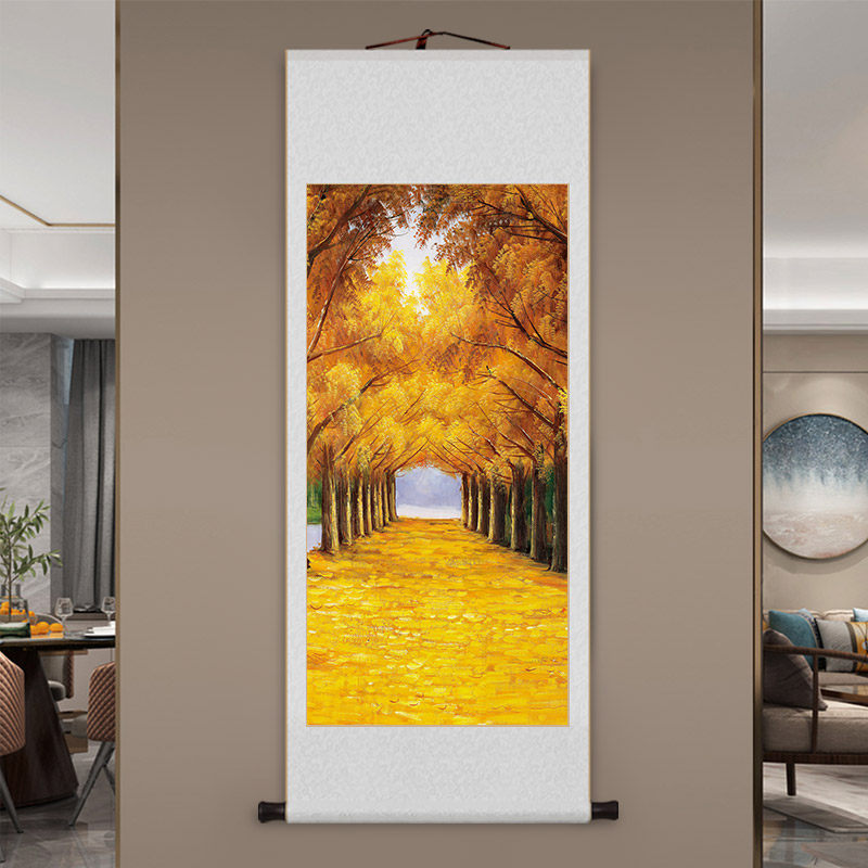黄金大道玄关画银杏树风景玄关画