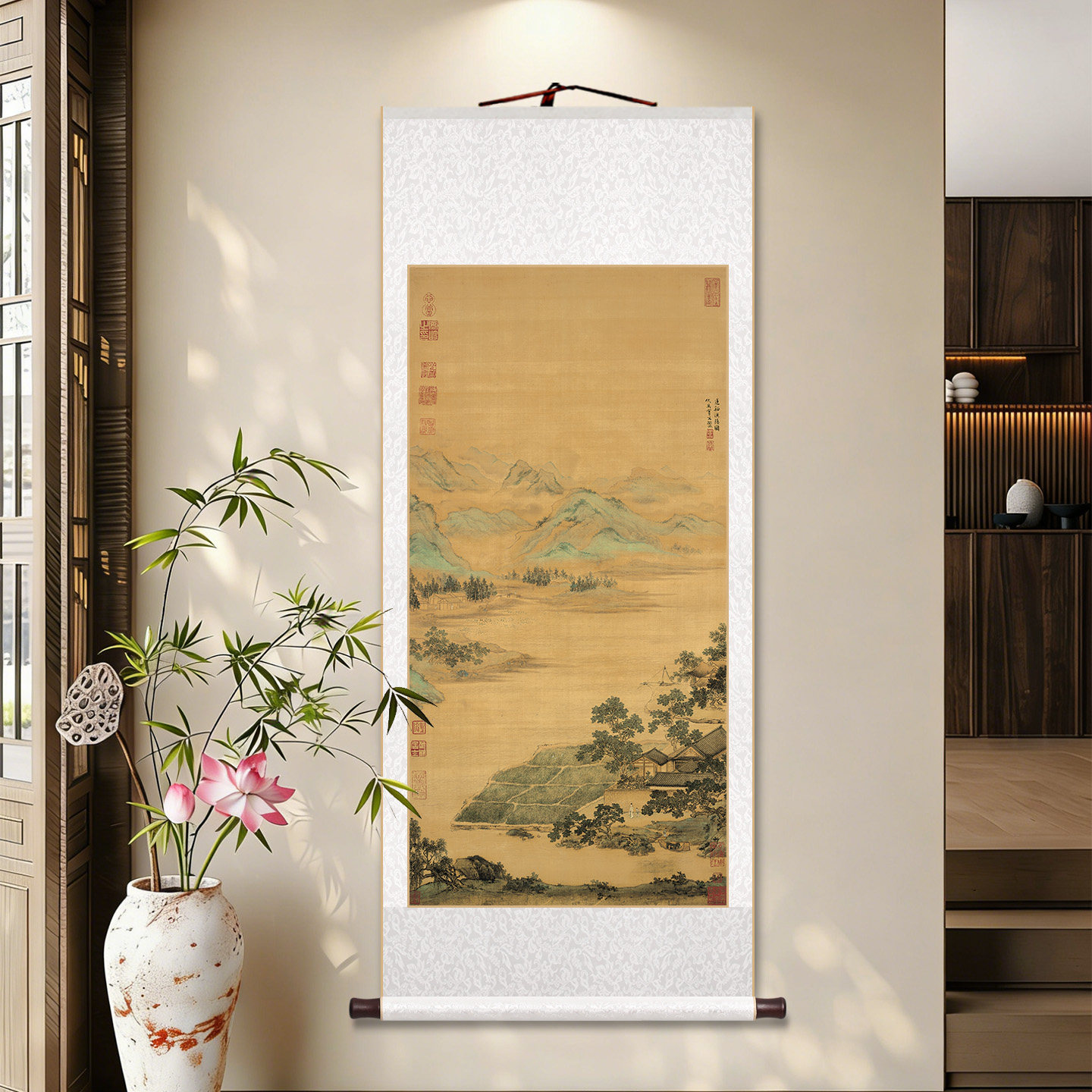 宋代美学莲溪渔隐图客厅卷轴挂画