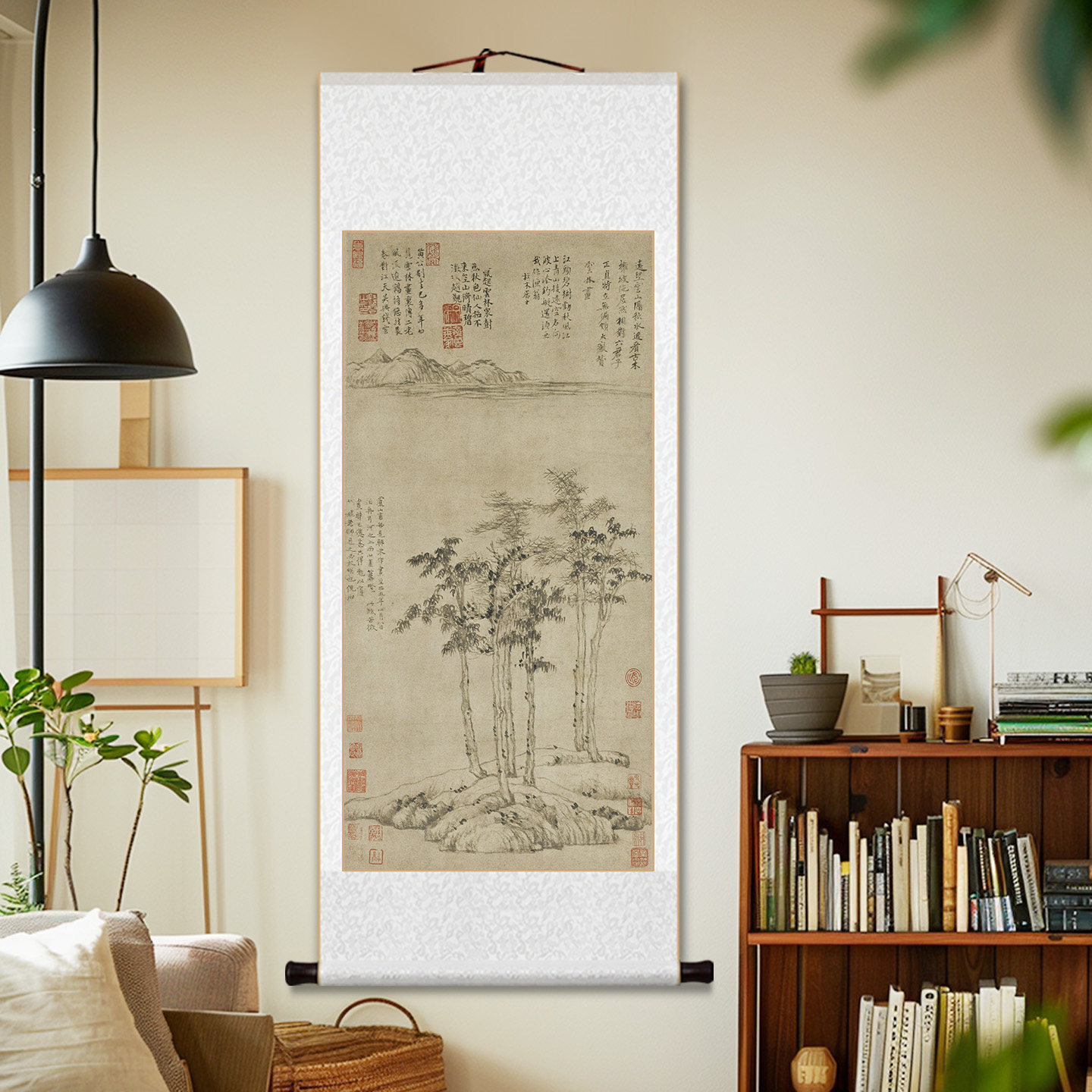 倪瓒《容膝斋图》山水卷轴挂画