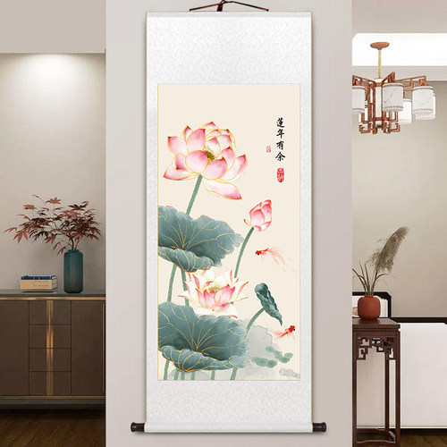 名家年年有余画新中式卷轴挂画