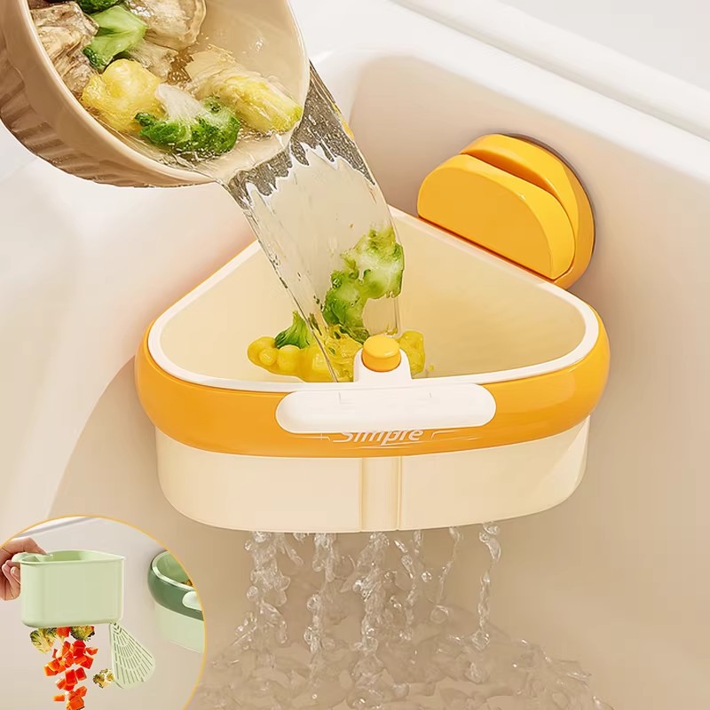 日本吸盘压三角水槽排水篮厨房厨余垃圾水槽分离剩茶渣水过滤篮