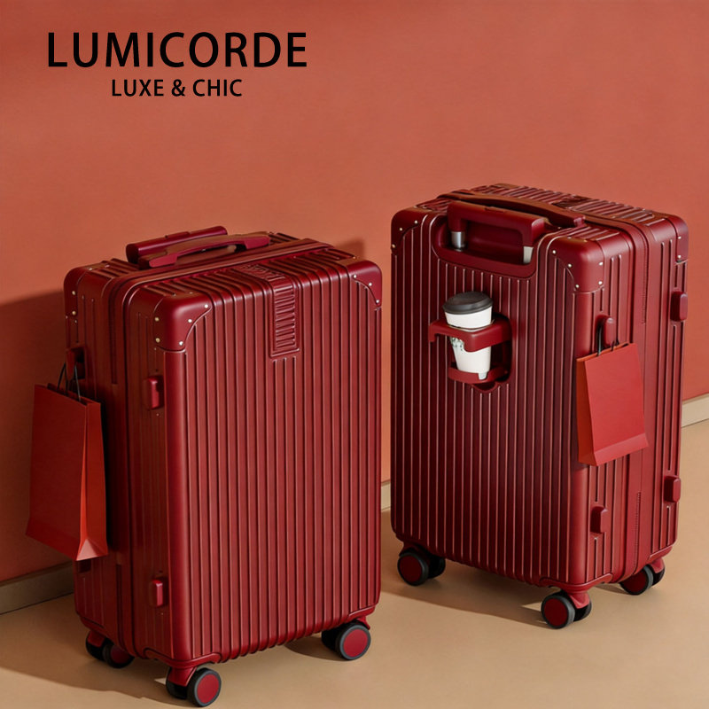Lumicorde红色行李箱女24寸万向轮拉杆箱高级感耐用旅行密码箱