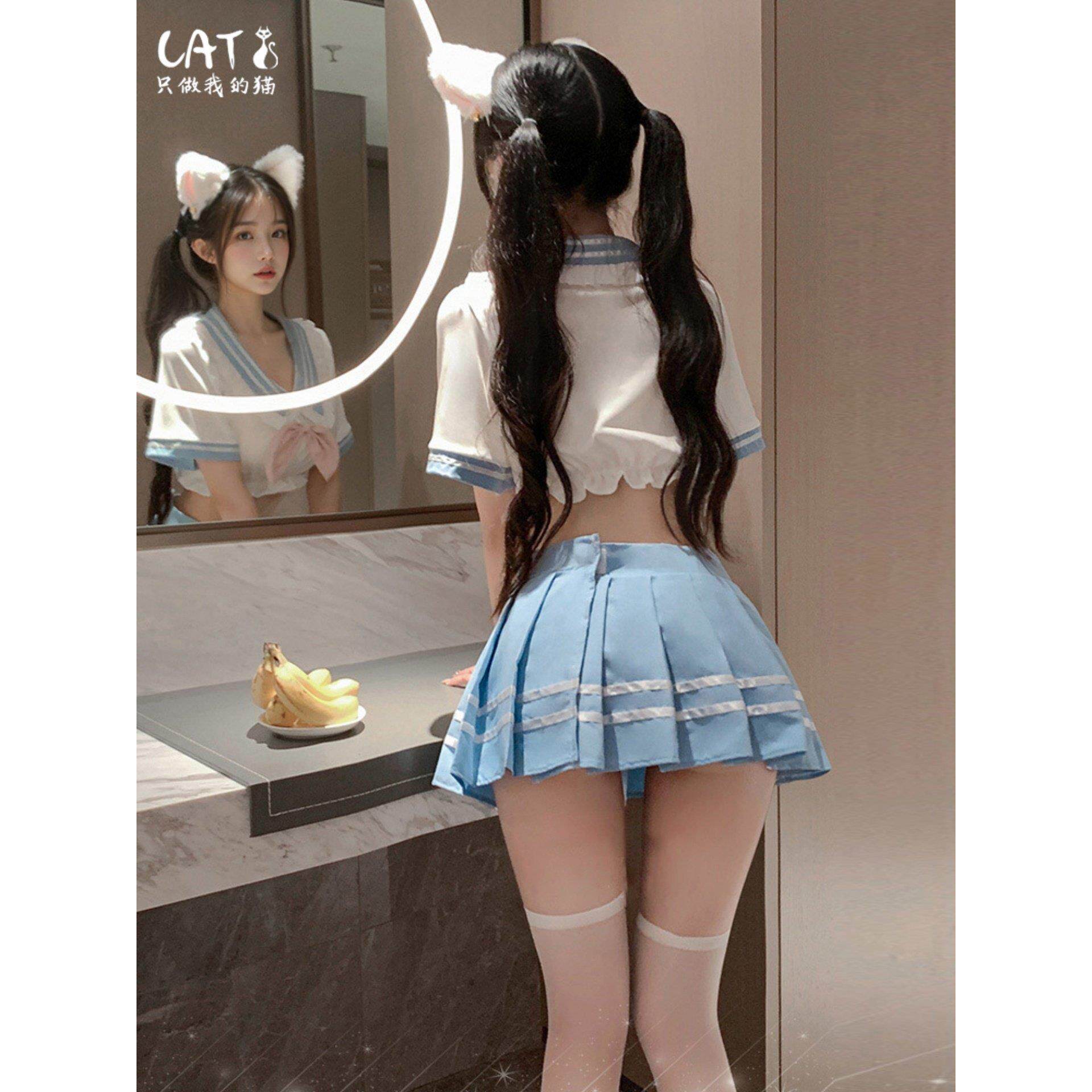 JK制服性感网红学院风海军领超短裙日系百褶裙情侣约会水手服套装