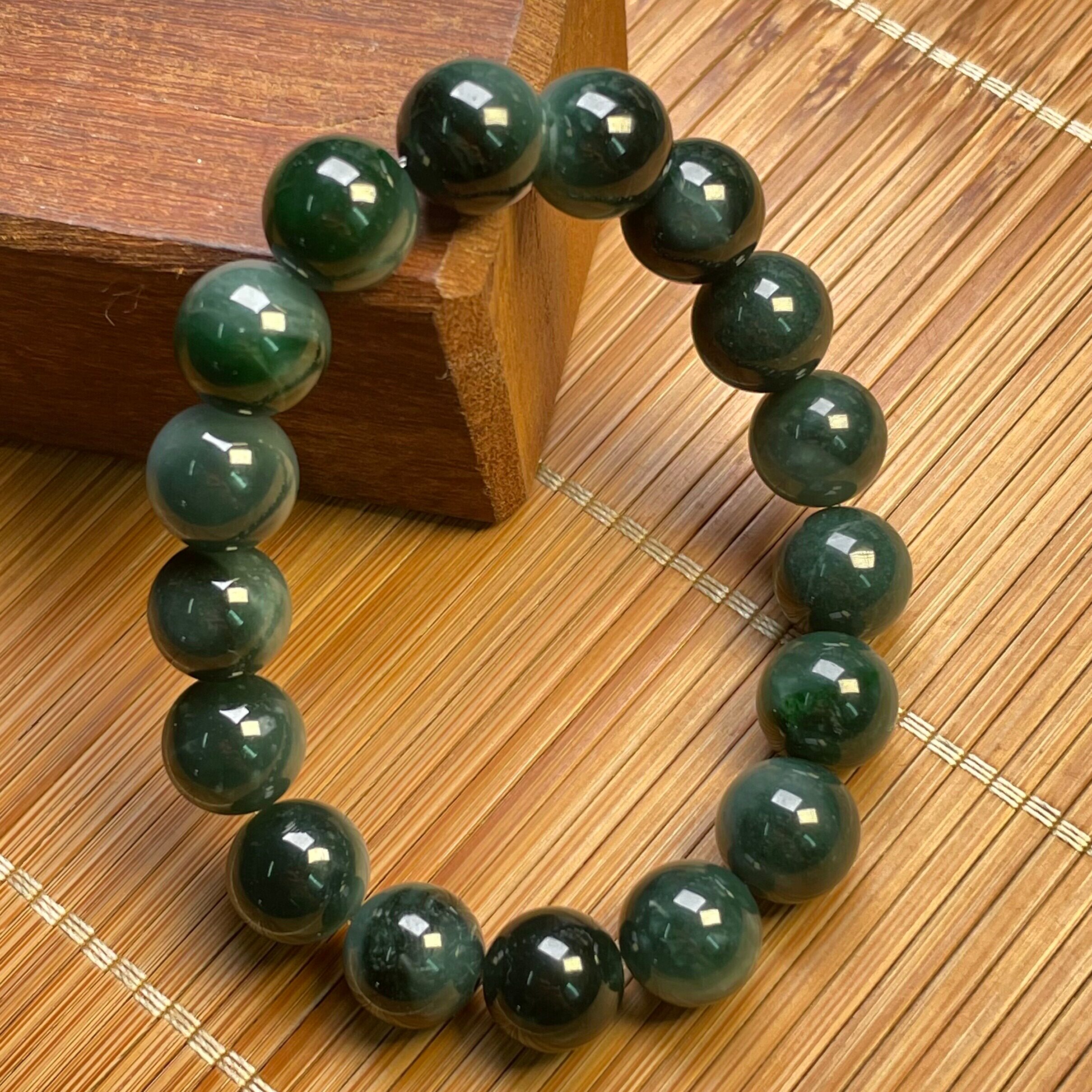 钰松斋原矿翡翠A货12mm冰糯种飘花手串半月飘花圆珠手串玉石手链