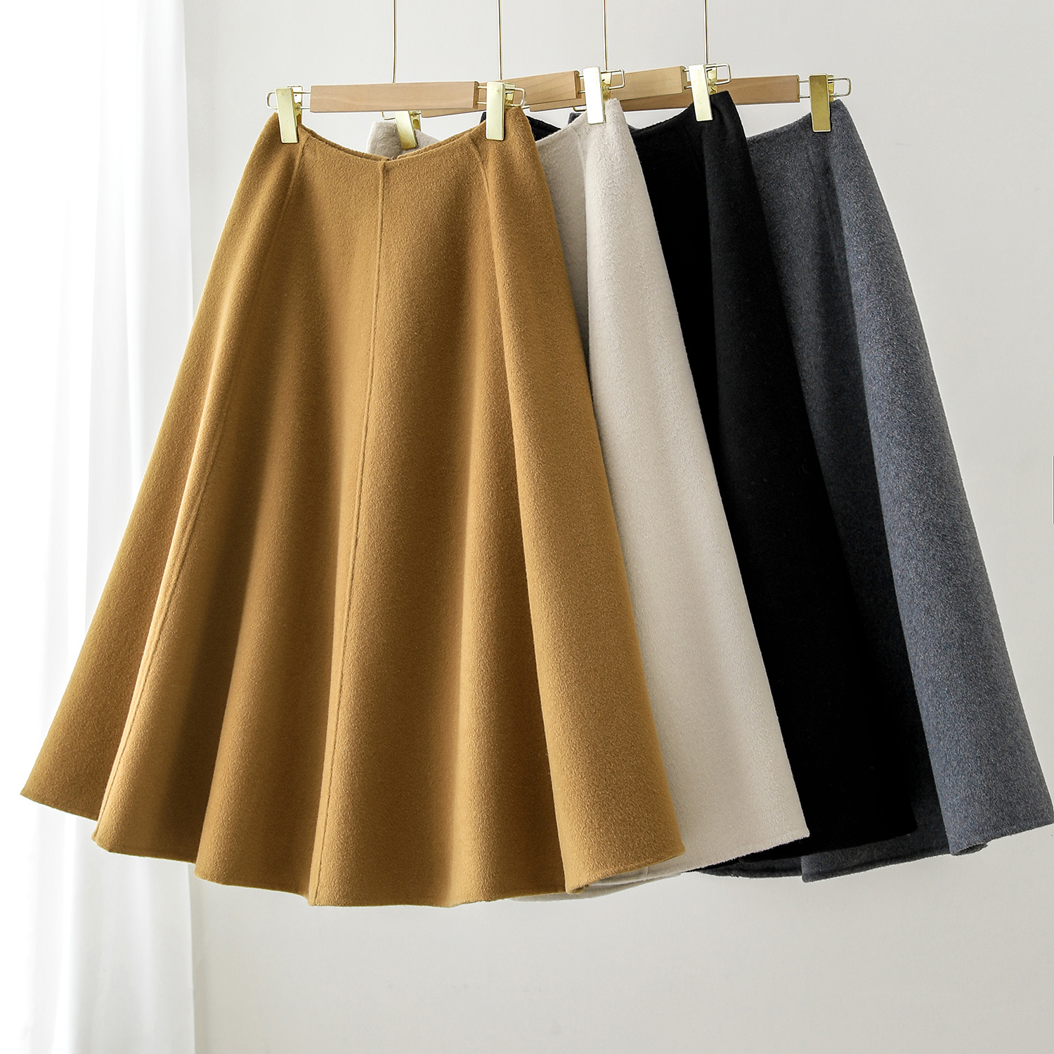 气质赞爆！重磅全羊毛 高腰遮肉显瘦A字伞裙双面呢半身裙 BQ0123