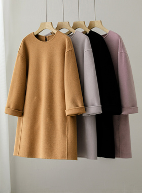 老粉自留推荐~高支羊绒羊毛双面呢 纯色圆领毛呢连衣裙 SY0335