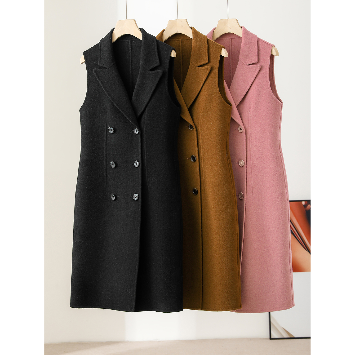 西装领中长款毛呢背心裙