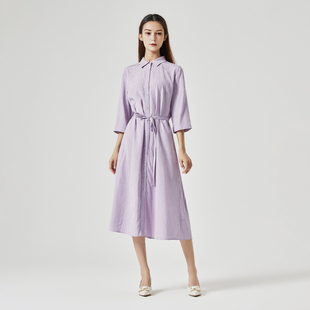 时尚 Nine 新款 玖熙2025夏季 舒适桑蚕丝翻领连衣裙长裙子 West