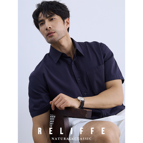 夏季纯棉宽松复古短袖衬衫男