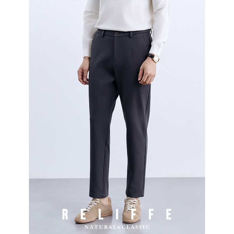 春秋高级感男士百搭黑色休闲裤商务通勤肌理感直筒长裤垂感裤子