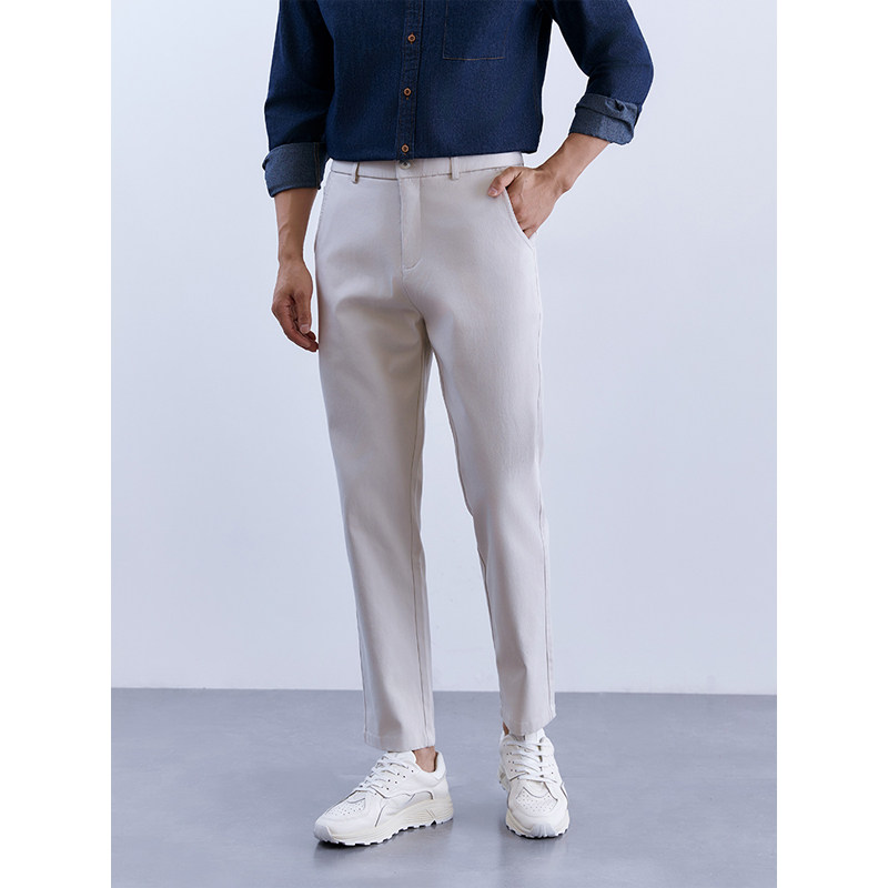 那不勒斯棉质九分裤男士百搭修身休闲裤高级感商务痞帅直筒裤子