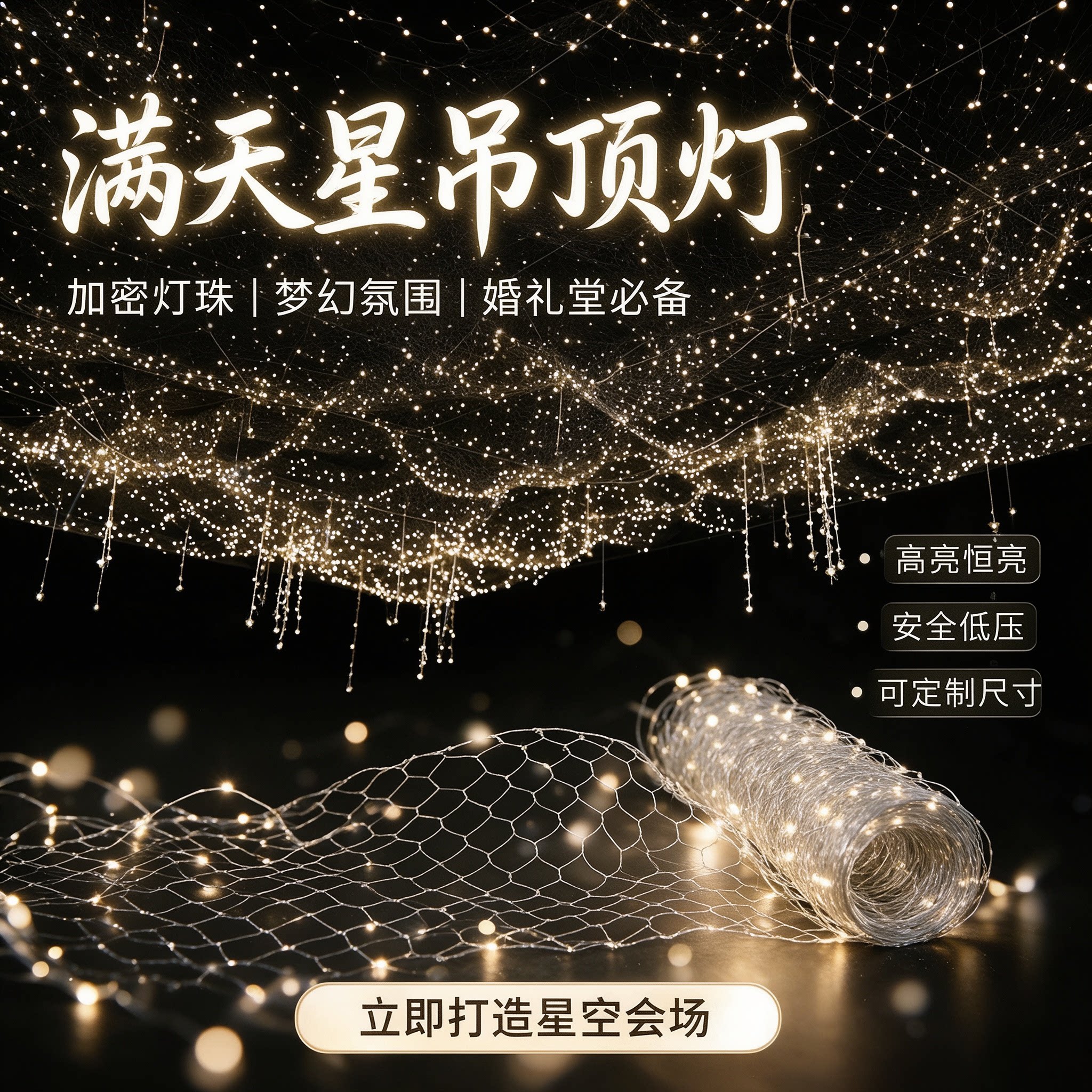 婚庆星空网灯满天星铁丝网米粒灯婚礼堂吊顶渔网灯宴会厅装饰灯