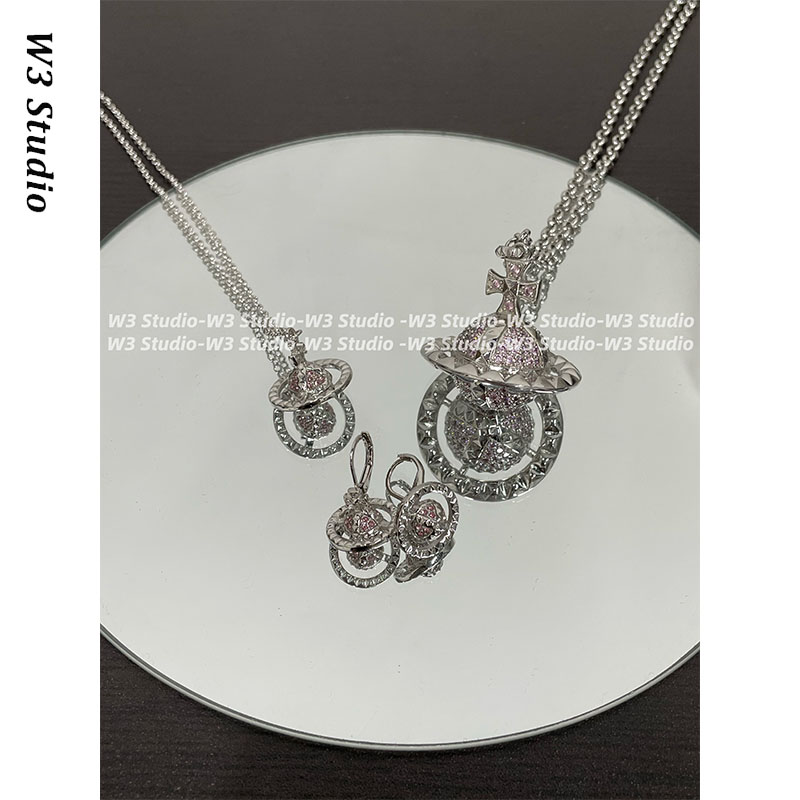 土星满钻铆钉立体星球orb项链长