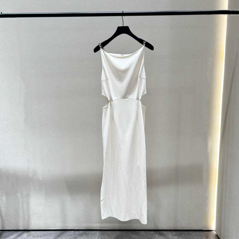 YKY IRO2024夏季新款法式轻奢金属链连衣裙纯色腰间镂空约会长裙