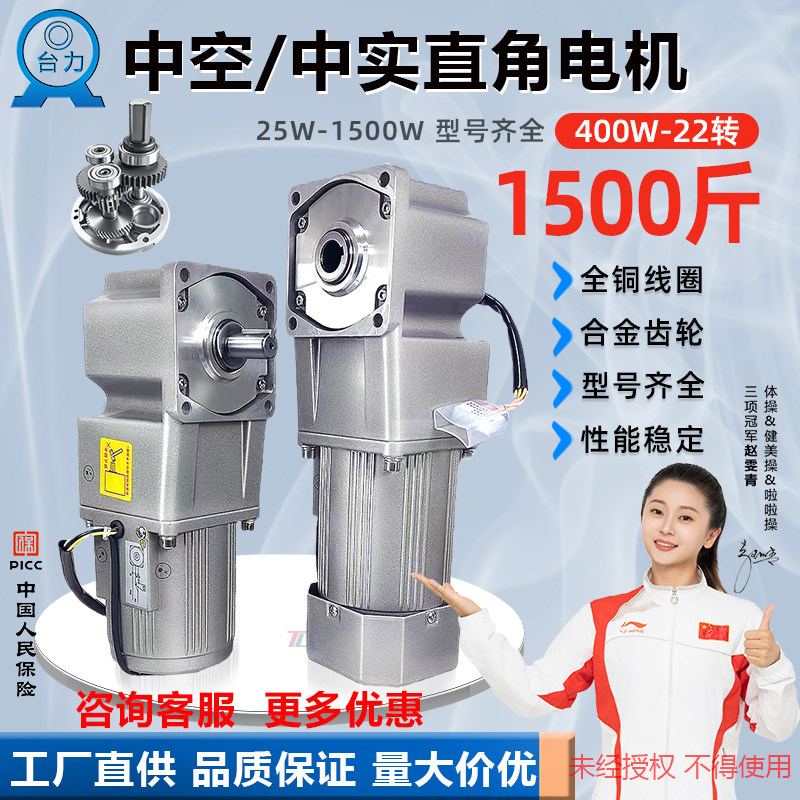 台力直角中空减速电机一体微型卧式中实轴大扭矩调速马达220V380V