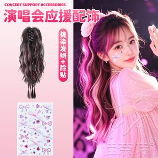 张韶涵演唱会头饰张杰五月天假发辫子应援粉发饰气氛妆造闪闪脸贴