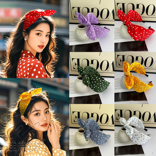 80年代港风复古红色发箍头箍发饰夸张波点耳环耳夹耳饰配饰女头饰