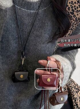 复古咖色豹纹小包项链女秋冬