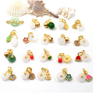 编织手绳配件小装饰平安扣手链吊坠如意招财纳福铃铛挂件古法配件