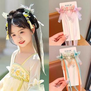 小女孩中國(guó)風(fēng)發(fā)夾女童短發(fā)超仙漢服蝴蝶頭飾飄帶兒童絕美古風(fēng)發(fā)飾