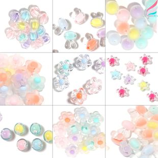 编织手绳配件小装饰彩色亚克力小桃心爆花珠散珠DIY手工手链材料