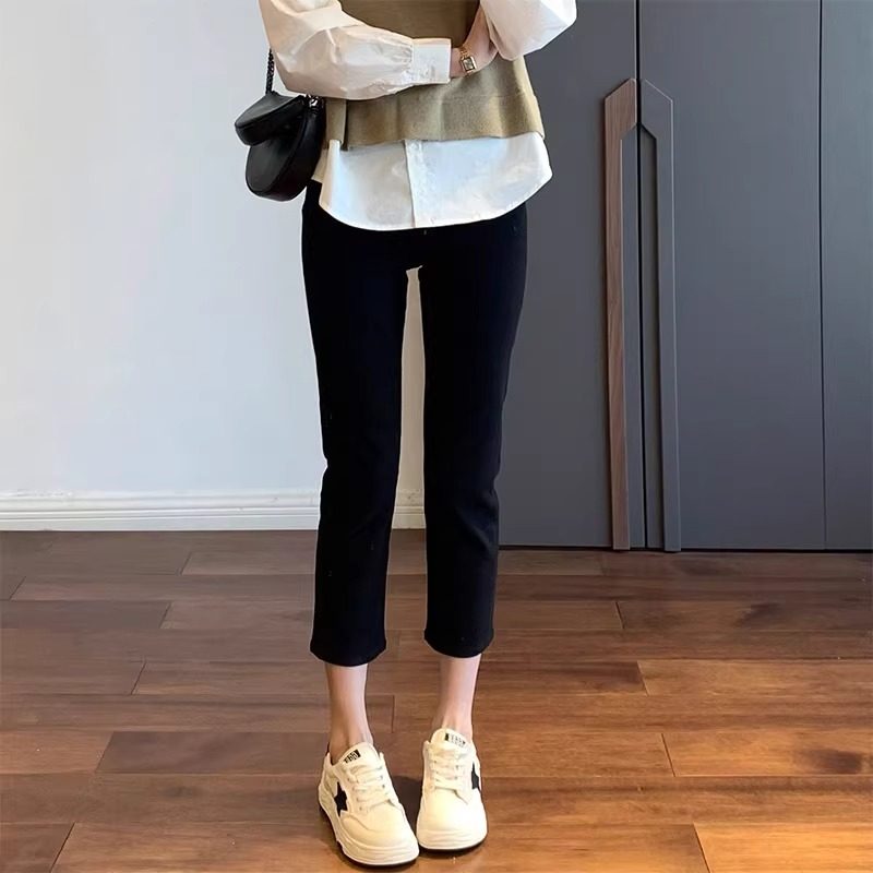 不掉色烟管牛仔裤女四面弹显瘦