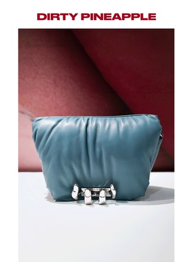DIRTYPINEAPPLE复古蓝小羊皮手拿包斜挎包