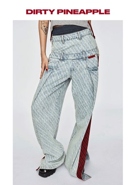 DIRTYPINEAPPLE宋亚轩同款24SS阔腿侧开扣水洗织带牛仔裤