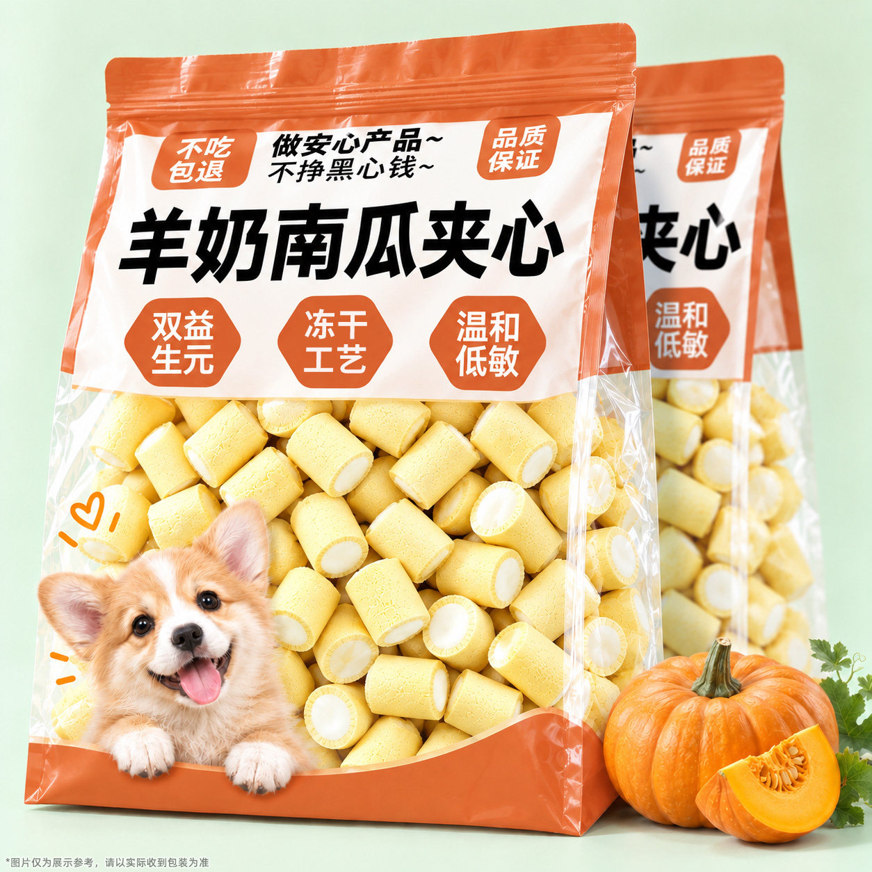 狗狗零食羊奶南瓜夹心冻干拌粮磨牙温和营养互动训练奖励宠物零食