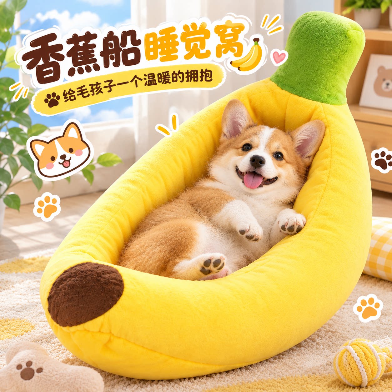 宠物香蕉狗窝可拆洗小中大型犬四季通用狗垫子柯基冬天保暖小猫窝