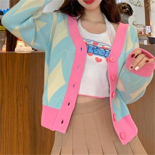 womens cardigan knitted sweater loose contrast women neck