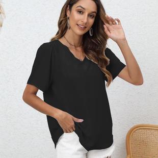 loose sleeved shirt short top irregular collar chiffon wave