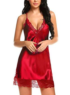 Plaid pajamas nightdress lace sexy elastic fabric home high