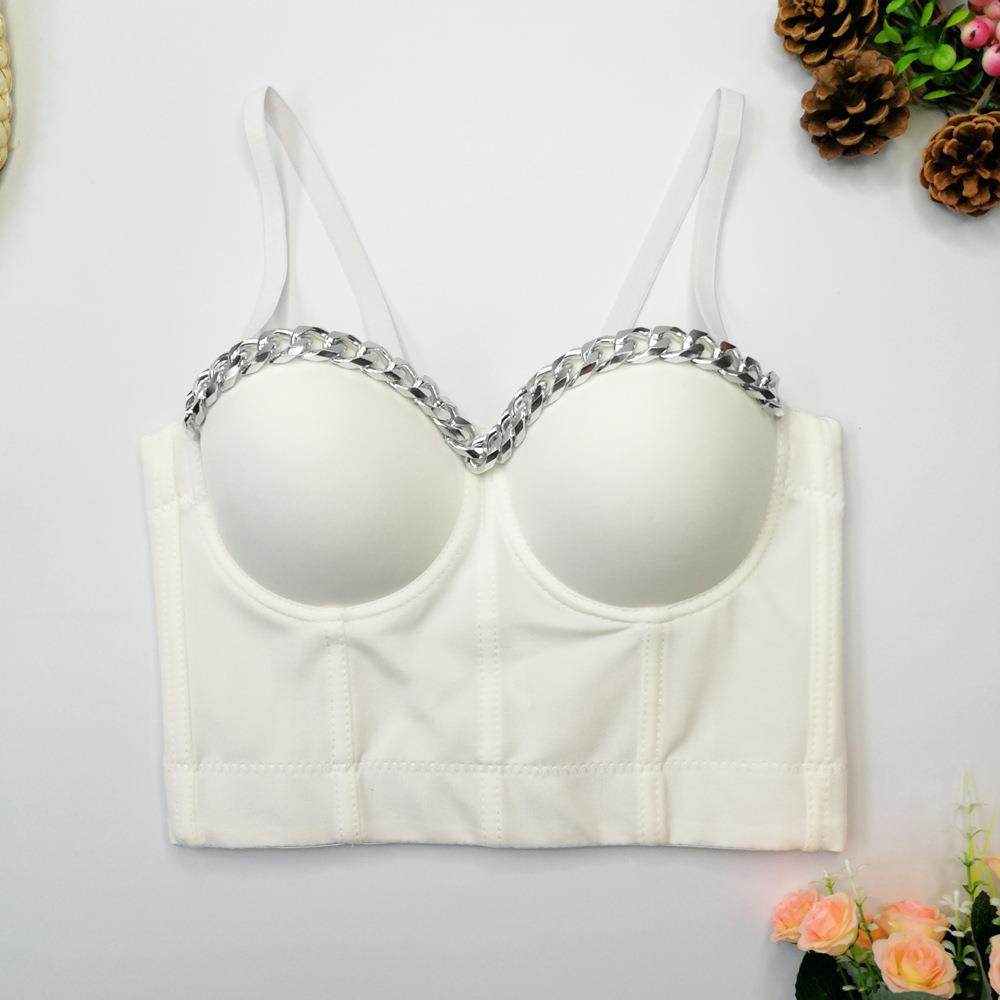 Fishbone sling outer wear silver chain short gathered top