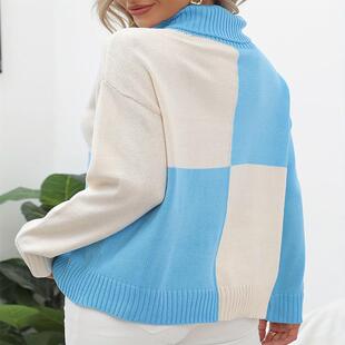 color womens loose lapel Contrast wear sweater