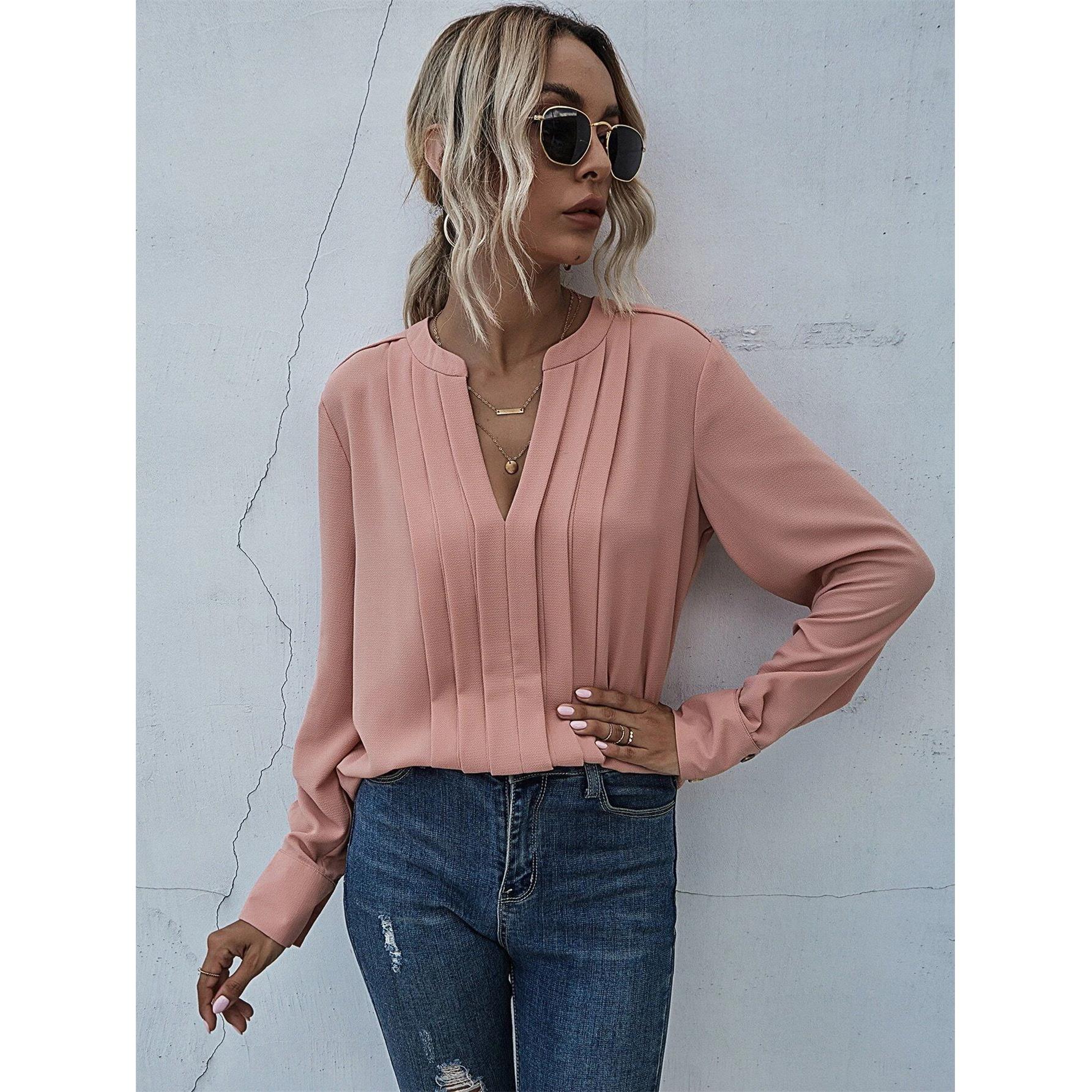 pullover long-sleeved chiffon commuting color pleated