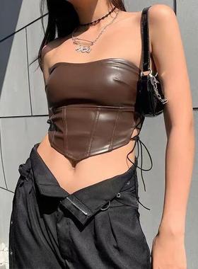 combhasaki women leather tube tops solid color strapless