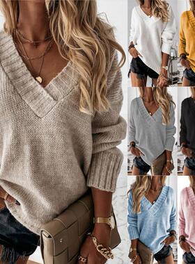 pullover womens color female long-sleeved solid top Fashion