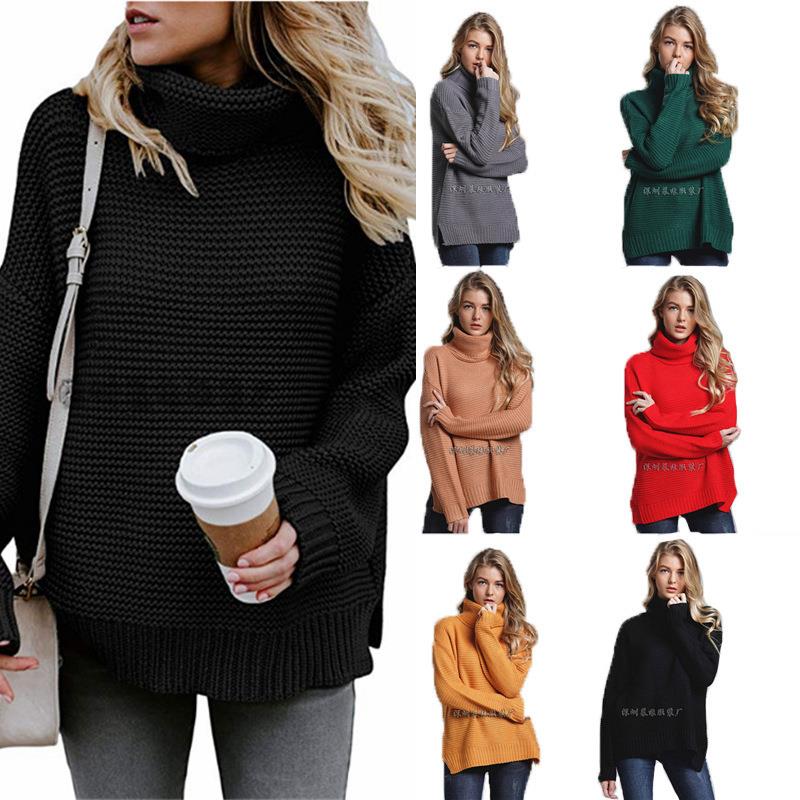 Women's solid color large size commuter turtleneck sweater