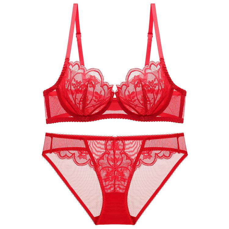Thin lace womens sexy underwear big chest small bra set