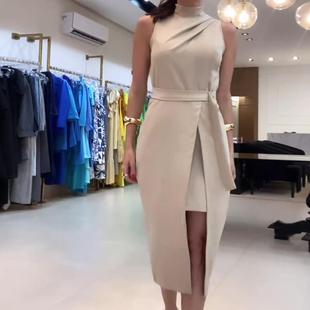 party two fake ruched dress sleeveless piece slit