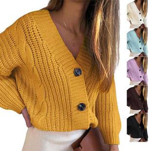 Womens loose large size twist button thick yarn cardigan