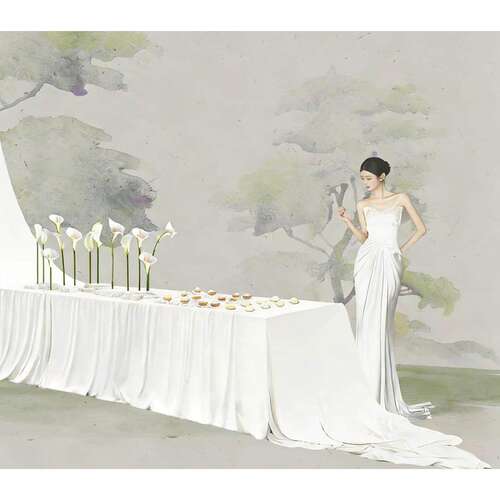 婚礼效果图白绿户外ps素材ipad花艺马蹄莲布幔茶歇甜品桌美陈353e